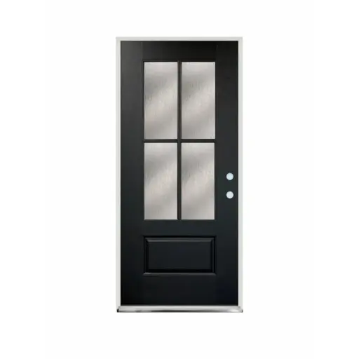 [1096L-EXFD] EXTERIOR DOOR:EXTERIOR FIBERGLASS WITH FLUSH GLAZE 4 CROSS BLACK PAINTED LH 3'0" x 8'0" **1096-RAIN-LH** 36x96
