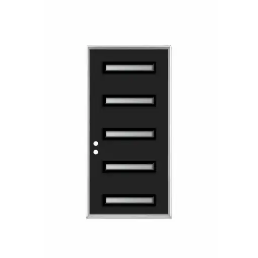 [1075R-EXFD] EXTERIOR DOOR:EXTERIOR FIBERGLASS WITH 5 FLUSH GLAZE BLACK PAINTED RH 3'0" x 6'8" **1075R** 36x80"