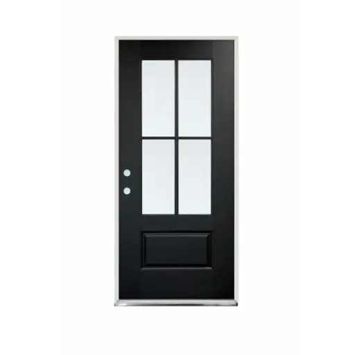 [1095R-EXFD] EXTERIOR DOOR:EXTERIOR FIBERGLASS WITH FLUSH GLAZE 4 CROSS BLACK PAINTED RH 3'0" x 8'0" **1095-CLEAR-RH** 36x96
