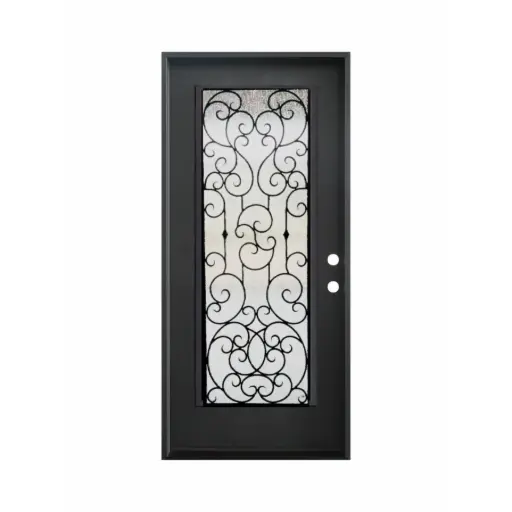[1050L-EXFD] EXTERIOR DOOR:EXTERIOR FIBERGLASS FULL WROUGHT IRON BLACK DOOR LH 3'0 x 6'8" **1050L**