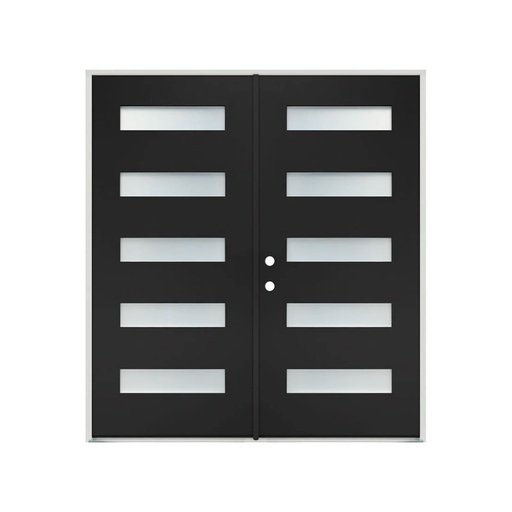 [1005R-EXFD] EXTERIOR DOOR:EXTERIOR FIBERGLASS WITH 5 FLUSH GLAZE BLACK PAINTED RH 3'0 x 6'8" **1005R**DBL**