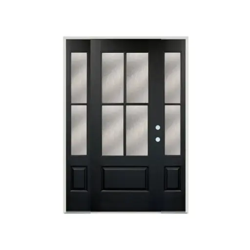 [1078L-EXFD] EXTERIOR DOOR:EXTERIOR FIBERGLASS WITH FLUSH GLAZED RAIN GLASS BLACK PAINTED 4 CROSS LH 3'0 x 6'8" 2 SITE LITE **1078L**