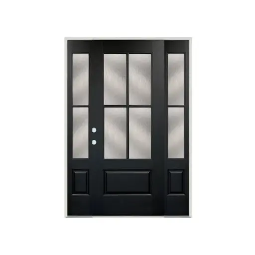 [1078R-EXFD] EXTERIOR DOOR:EXTERIOR FIBERGLASS WITH FLUSH GLAZED BLACK PAINTED 4 CROSS RH 3'0 x 6'8" 2 SITE LITE **1078R**
