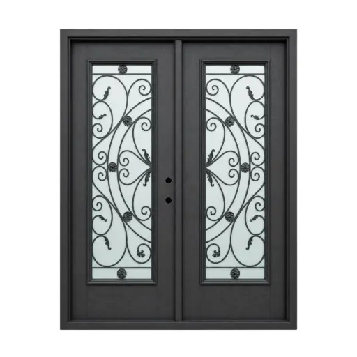 [1034L-EXFD] EXTERIOR DOOR:EXTERIOR FIBERGLASS WITH FLUSH GLAZE BLACK PAINTED LH 3'0 x 6'8" **1034L**DBL**