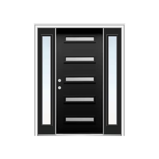 [1071R-EXFD] EXTERIOR DOOR:EXTERIOR FIBERGLASS WITH FLUSH GLAZED BLACK PAINTED 5 GLASSES RH 3'0 x 6'8" 2 SITE LITE **1071R**