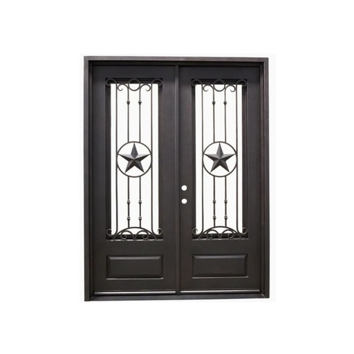 [IRON5200RH] IRON DOOR - Texas star 6 ft. x 6 ft. 8 in. French Exterior Wrought Iron Prehung Door RH