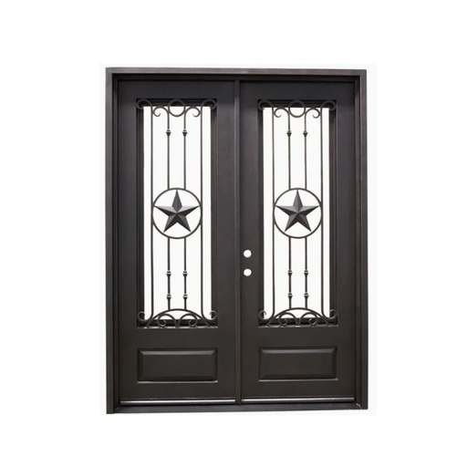 [IRON5300RH] IRON DOOR - Texas star 6 ft. x 8 ft. French Exterior Wrought Iron Prehung Door RH