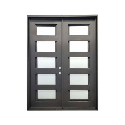 [IRON4300LH] IRON DOOR - 6 ft. x 8 ft. . Exterior 5-Lite Equal Frosted Double Iron Door with low e glass left hand