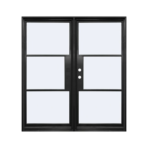 [IRON2300RH] IRON DOOR - 6 ft. x 8 ft. French 3-Lite Double  Exterior Wrought Iron door with low e glass right hand