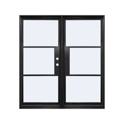 [IRON2300LH] IRON DOOR - 6 ft. x 8 ft. French 3-Lite Double  Exterior Wrought Iron door with low e glass left hand