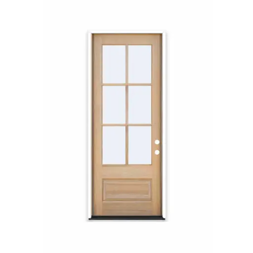 [MAG3080LH-6LITECLEAR] Mahogany Wood 3'0" x 8'0" 6 Lite (3/4) Over 1 Panel Clear IG Beveled Left Hand