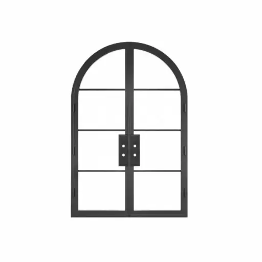 [IRON8700LH] IRON DOOR - 6 ft. x 8 ft Round top arc Single Exterior Wrought Iron Door low e - IRON8700LH