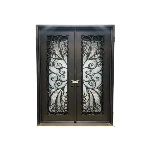 [IRON6500LH] IRON DOOR - 6 ft. x 8 ft. Peacock style  DBL Wrought Iron Pre hung  with low e glass - IRON6500LH