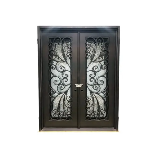 [IRON6500RH] IRON DOOR - 6 ft. x 8 ft .Peacock style  DBL Wrought Iron Pre hung  with low e glass - IRON6500RH