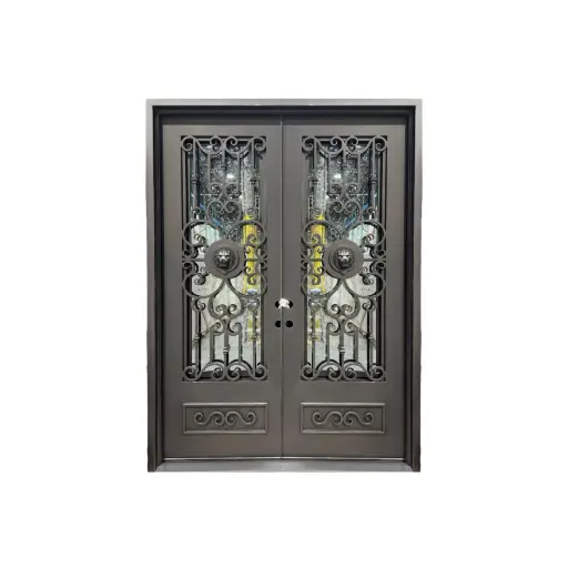 [IRON6800RH] IRON DOOR - 6 ft. x 6 ft  8 in lion face Wrought Iron Pre hung  with low e glass - IRON6800RH