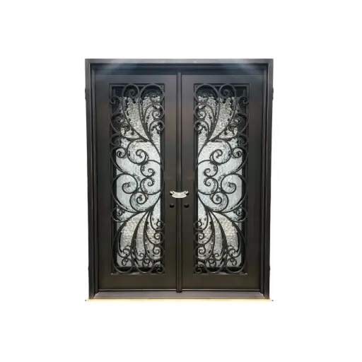 [IRON6400RH] IRON DOOR - 6 ft. x 6 ft. 8 in .Peacock style  DBL Wrought Iron Pre hung low e glass  - IRON6400RH