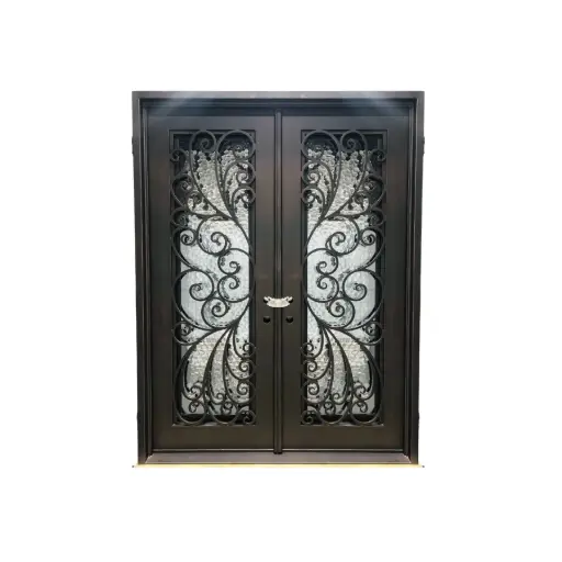 [IRON6400LH] IRON DOOR - 6 ft. x 6 ft. 8 in .Peacock style  DBL Wrought Iron Pre hung low e glass - IRON6400LH