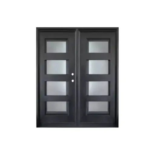 [IRON6000RH] IRON DOOR - 6 ft. x 6 ft. 8 in.4 Lite  Exterior Wrought Iron Pre hung  with low e glass - IRON6000RH