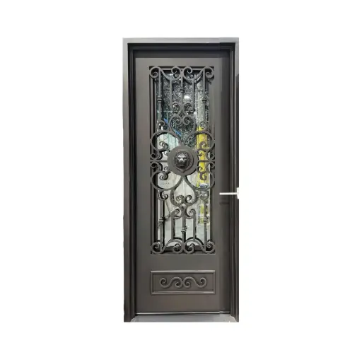 [IRON6700LH] IRON DOOR - 3 ft. x 8 ft  lion face Wrought Iron Pre hung  with low e glass - IRON6700LH