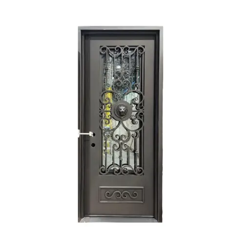 [IRON6600RH] IRON DOOR - 3 ft. x 6 ft. 8 lion face Wrought Iron Pre hung  with low e glass - IRON6600RH