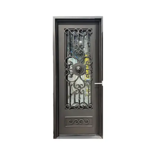 [IRON6600LH] IRON DOOR - 3 ft. x 6 ft. 8 lion face Wrought Iron Pre hung  with low e glass - IRON6600LH