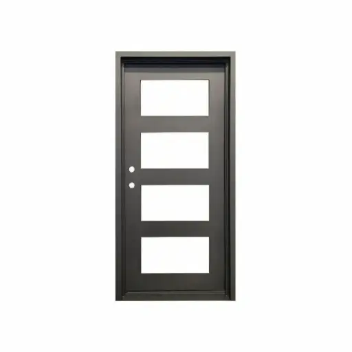 [IRON5800RH] IRON DOOR - 3 ft. x 6 ft 8 in. 4 Lite Exterior Wrought Iron Door low e - IRON5800RH