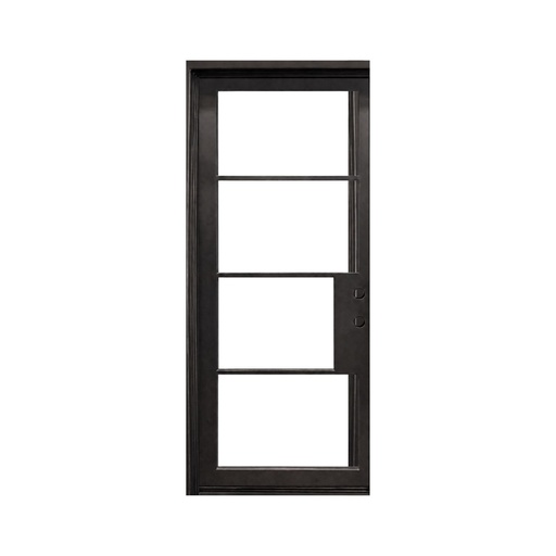 [IRON9000LH] IRON DOOR - 3 ft x 8 ft French 4-Lite Modern Single Iron Door Left Hand