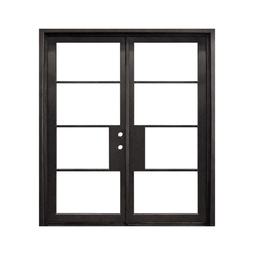 [IRON9001LH] IRON DOOR - 6 ft x 8 ft French 4-Lite Modern Double Iron Door Left Hand