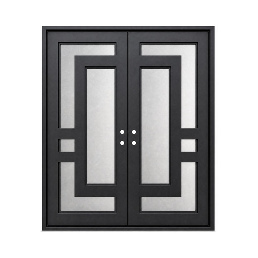 [IRON9003LH] IRON DOOR - 6 ft x 8 ft Aspen Modern Geometric Double Iron Door Left Hand