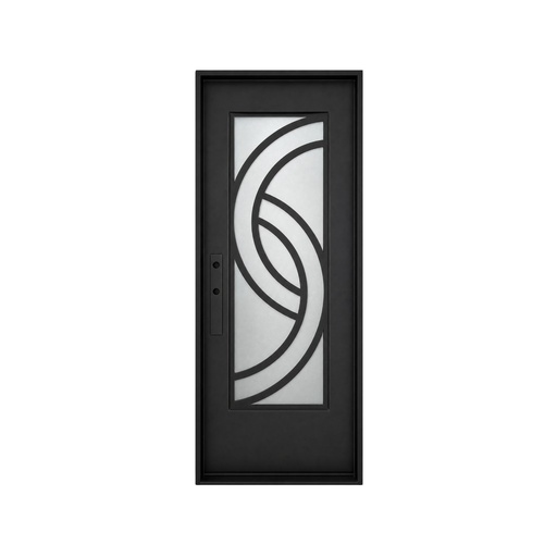 [IRON9004RH] IRON DOOR - 3 ft x 8 ft Plano Modern Arc Circle Single Iron Door Right Hand