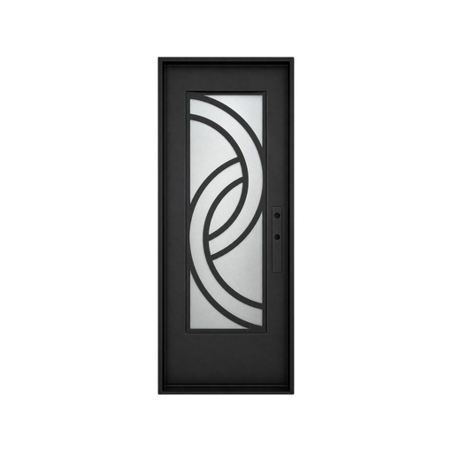 [IRON9004LH] IRON DOOR - 3 ft x 8 ft Plano Modern Arc Circle Single Iron Door Right Hand