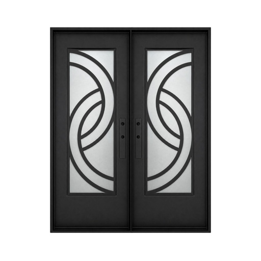 [IRON9005RH] IRON DOOR - 6 ft x 8 ft Plano Modern Arc Circle Double Iron Door Right Hand