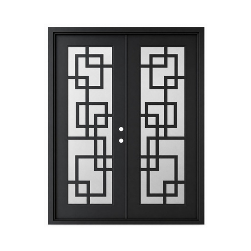 [IRON9007LH] IRON DOOR - 6 ft x 8 ft Frisco Modern Square Grid Double Iron Door Left Hand