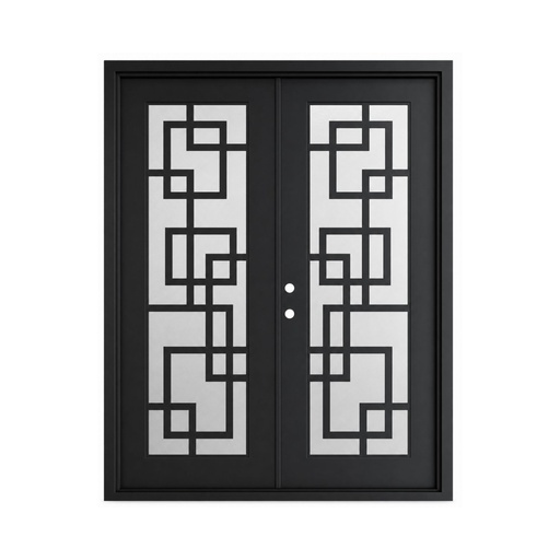 [IRON9007RH] IRON DOOR - 6 ft x 8 ft Frisco Modern Square Grid Double Iron Door Right Hand