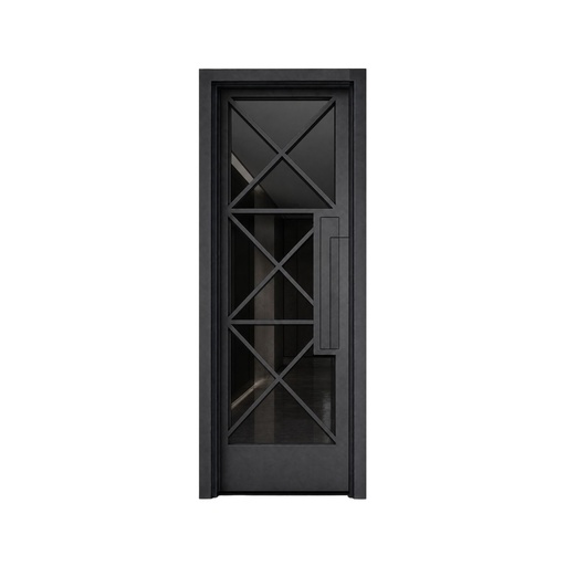 [IRON9008LH] IRON DOOR - 3 ft x 6ft 8 inch Fort Worth Modern Cross Grid Single Iron Door Left Hand
