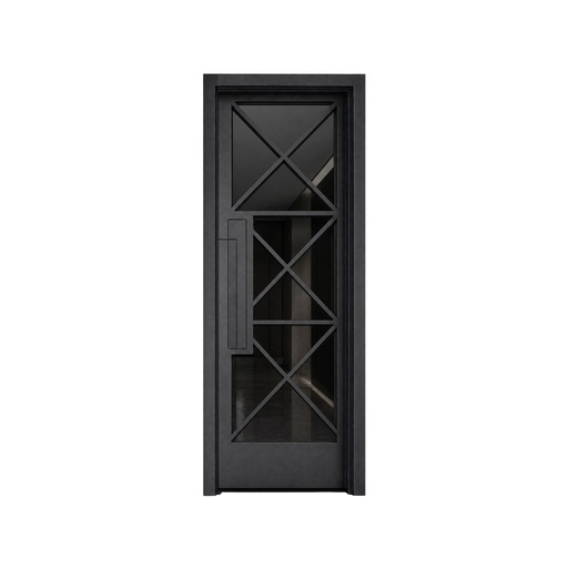 [IRON9008RH] IRON DOOR - 3 ft x 6ft 8 inch Fort Worth Modern Cross Grid Single Iron Door Right Hand