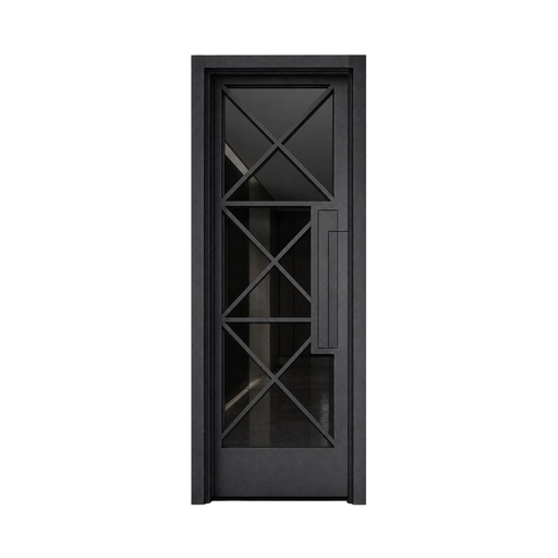 [IRON9009LH] IRON DOOR - 3 ft x 8ft Fort Worth Modern Cross Grid Single Iron Door Left Hand