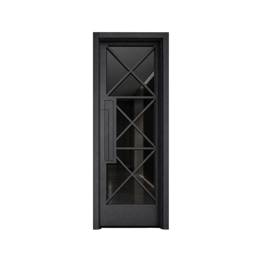 [IRON9009RH] IRON DOOR - 3 ft x 8ft Fort Worth Modern Cross Grid Single Iron Door Right Hand