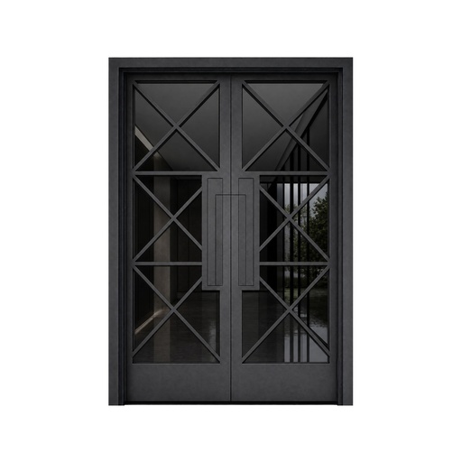 [IRON9010LH] IRON DOOR - 6 ft x 6 ft 8 inch Fort Worth Modern Cross Grid Double Iron Door Left Hand